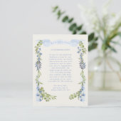 blue and greenery garden crest wreath wedding informatiekaartje (Staand voorkant)