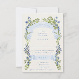 blue and greenery spring elegant wedding RSVP kaartje