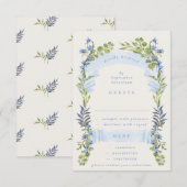blue and greenery spring elegant wedding RSVP kaartje (Voorkant / Achterkant)
