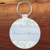 Blue and Ivory Damask Wedding Favor Sleutelhanger (Voorkant)