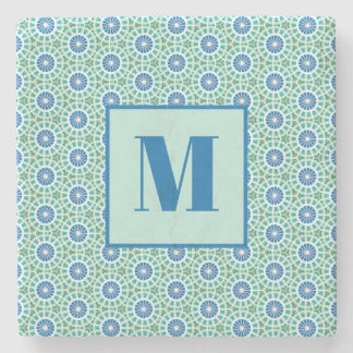 Blue and Light Turquoise Initial Stone Coaster Stenen Onderzetter