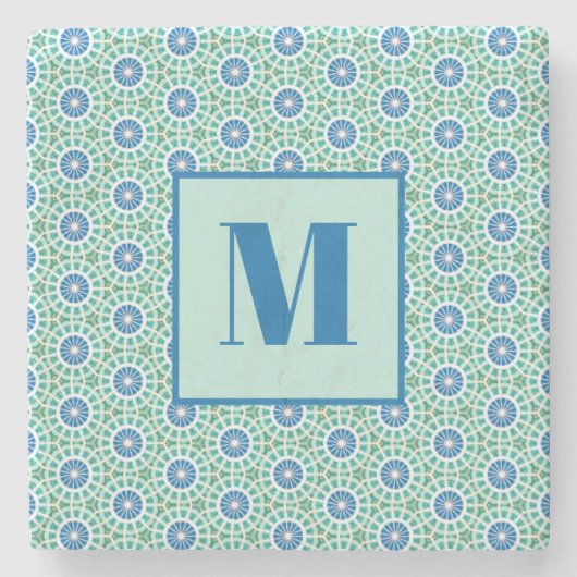 Blue and Light Turquoise Initial Stone Coaster Stenen Onderzetter (Voorkant)