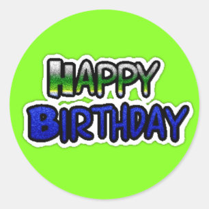 Blue and Lime Green Happy Birthday Stickers