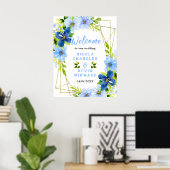 Blue and Navy Flowers Wedding Welcome Sign Poster (Thuiskantoor)
