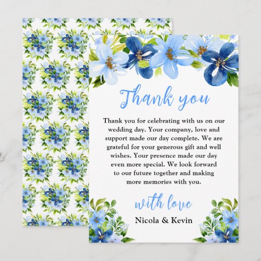 Blue and Navy Flowers with Foliage Bedankkaart (Voorkant / Achterkant)