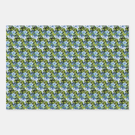 Blue and Navy Flowers with Foliage Inpakpapier Vel (Voorkant 3)