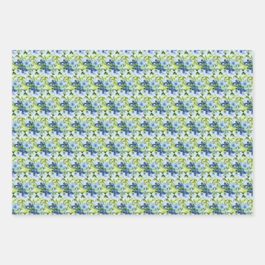 Blue and Navy Flowers with Foliage  Inpakpapier Vel (Voorkant 2)