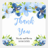 Blue and Navy Flowers with Foliage Vierkante Sticker (Voorkant)