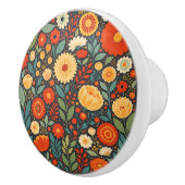 Blue and Orange Folk Art Flowers Keramische Knop (Rechts)