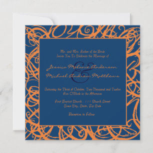 Blue and Oranje Sketchy Lijst Wedding Invitation Kaart