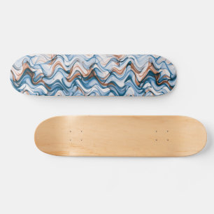 Blue and Oranje Wavy Curvy Lined Pattern Skateboard