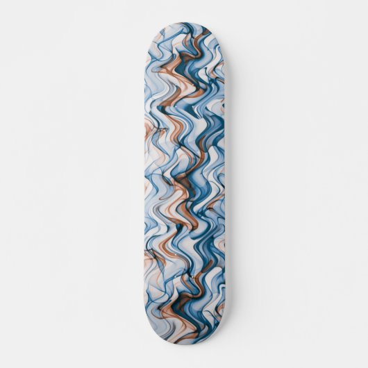 Blue and Oranje Wavy Curvy Lined Pattern Skateboard (Voorkant)