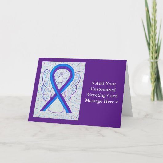 Blue and Paars Awareness Ribbon Personalised Kaart (Voorkant)