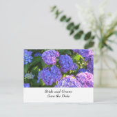 Blue and Paars Wedding Hydrangeas Aankondigingskaart (Staand voorkant)