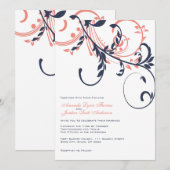 Blue and Pink Double Floral Wedding Invitation Kaart (Voorkant / Achterkant)