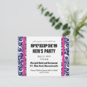 Blue and Pink Swirl Hen Party Invite Kaart (Staand voorkant)