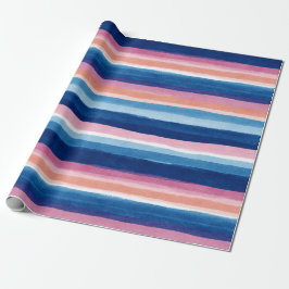 Blue and Pink Watercolor Coastal Stripes Cadeaupapier
