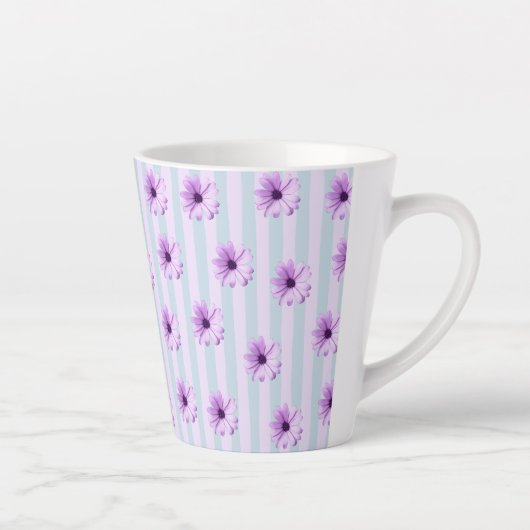 blue and purple striped daisy pattern latte mok (Rechts)