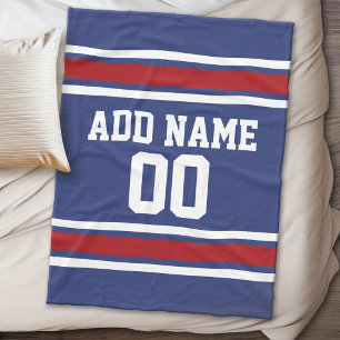 Blue and Red Jersey Stripes Custom Name Number Fleece Deken