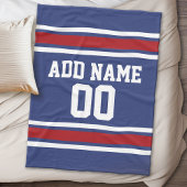 Blue and Red Jersey Stripes Custom Name Number Fleece Deken