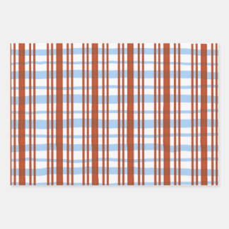 Blue and Red Plaid / Stripe Gift Wrap Inpakpapier Vel