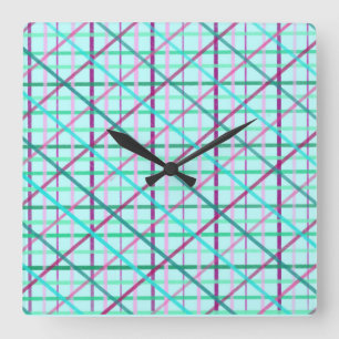 Blue and Roos Checkered Pattern Vierkante Klok