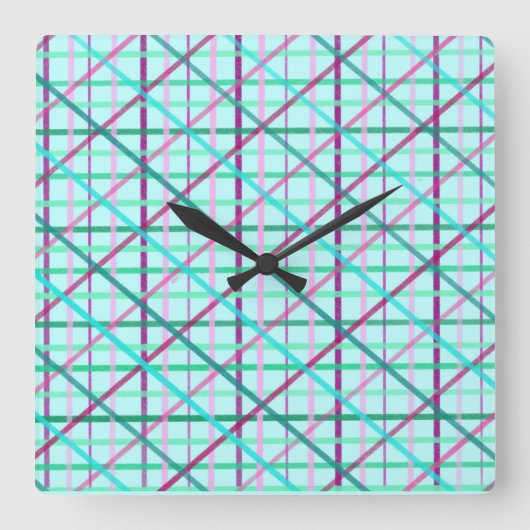 Blue and Roos Checkered Pattern Vierkante Klok (Voorkant)