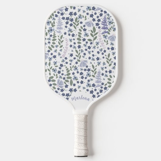 Blue and Sage Green Wildflower Pattern Pickleball Paddle (Voorkant)