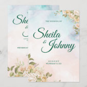 Blue and Salmon Pastel Elegance Wedding Invitation (Devant / Derrière)
