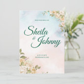 Blue and Salmon Pastel Elegance Wedding Invitation Kaart (Staand voorkant)