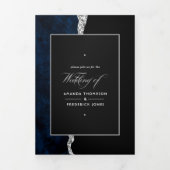 Blue and Silver Agate Wedding Tri-Fold Uitnodiging (Cover)