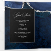 Blue and Silver Agate Wedding Tri-Fold Uitnodiging (Binnenzijde eerst)