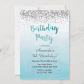 Blue and Silver Birthday Invitation Kaart (Voorkant)