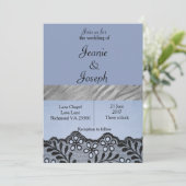 Blue and Silver Faux Lace Wedding Invitation Kaart (Staand voorkant)