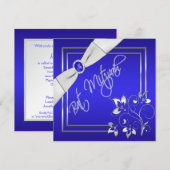 Blue and Silver Floral Bat Mitzvah Invitation Kaart (Voorkant / Achterkant)