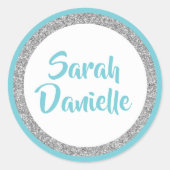 Blue and Silver Glitter Favor Sticker (Voorkant)