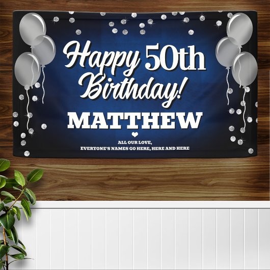 Blue and Silver Happy Birthday Banner