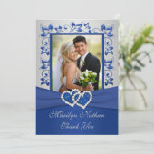 Blue and Silver Join Hearts Photo Carte de remerci (Debout devant)