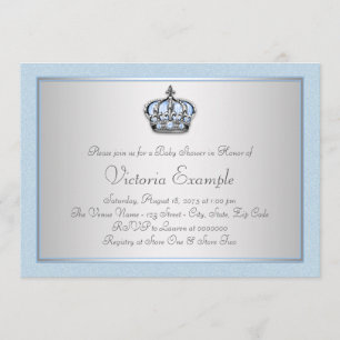 Blue and Silver Prince Baby shower Kaart