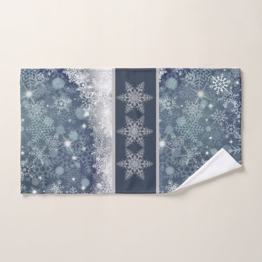 Blue and Silver Snowflake Pattern Holiday Bad Handdoek (Handdoek)