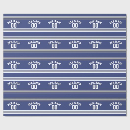 Blue and Silver Sports Jersey Custom Name Number Cadeaupapier (Vlak)