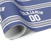 Blue and Silver Sports Jersey Custom Name Number Cadeaupapier (Rol Hoek)