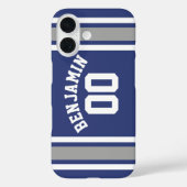 Blue and Silver Sports Jersey Custom Name Number Case-Mate iPhone Case (Achterkant)