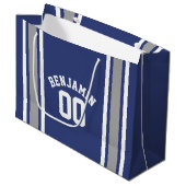 Blue and Silver Sports Jersey Custom Name Number Large Cadeauzakje (Voorkant Gekanteld)