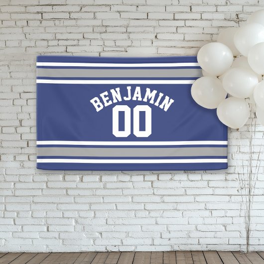 Blue and Silver Sports Jersey Custom Name Number Spandoek