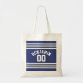 Blue and Silver Sports Jersey Custom Name Number Tote Bag (Voorkant)