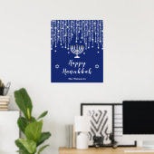 Blue and Silver String Lights Happy Hanukkah Poster (Thuiskantoor)