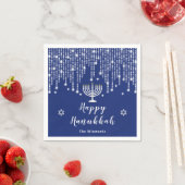 Blue and Silver String Lights Happy Hanukkah Servet (Insitu)