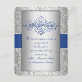 Blue and Silver Swirl Wedding Reception Card Informatiekaartje