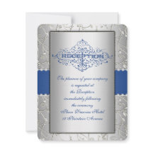 Blue and Silver Swirl Wedding Reception Card